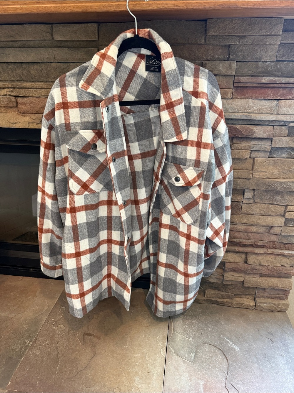 Unbranded Women's Gray & Rust Plaid Shacket Jacket